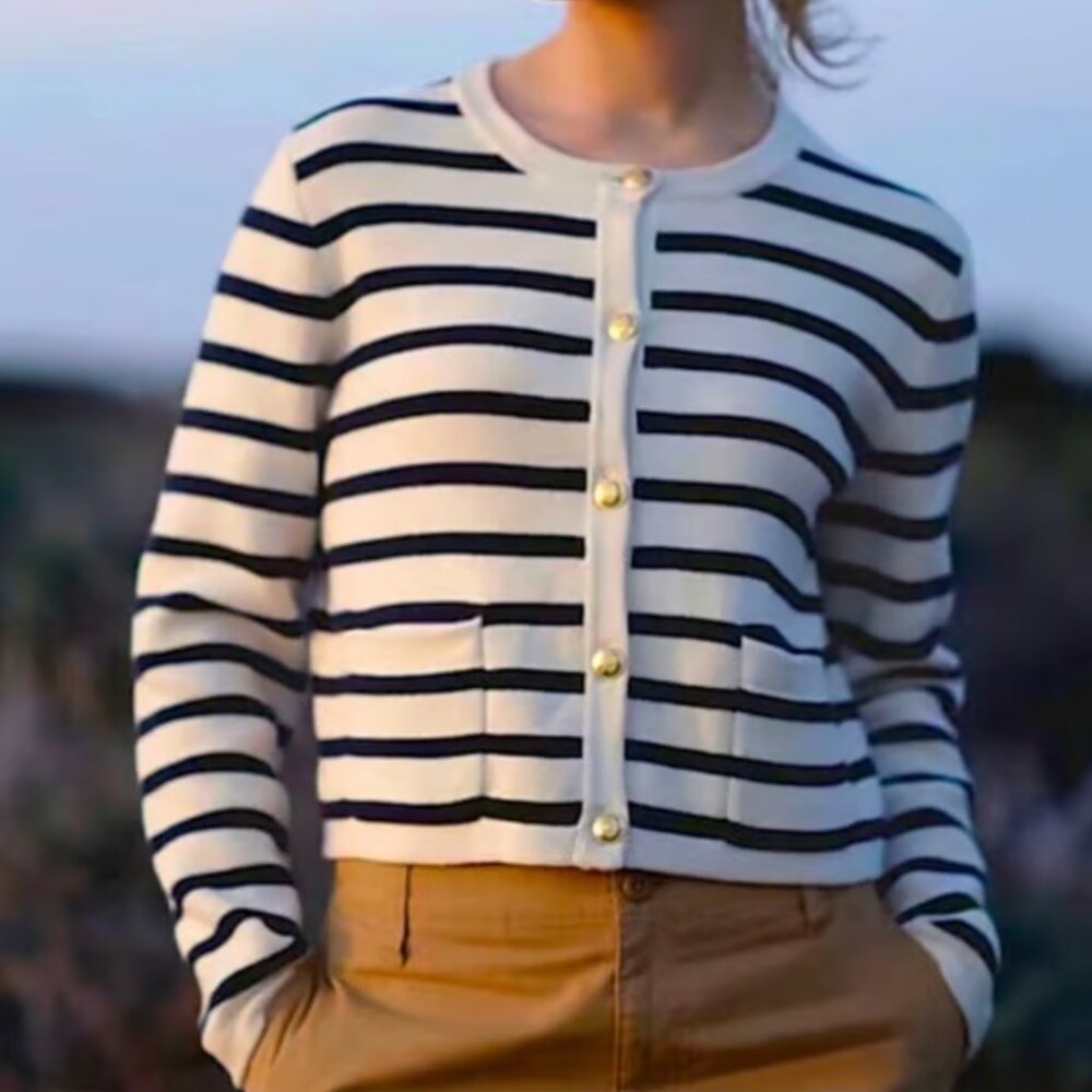 NWT Jessica Simpson Navy Blue Striped Cardigan w/Gold Buttons XL